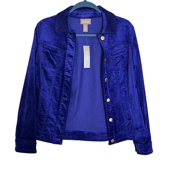 Chico's Sapphire Velveteen Stretch Jacket NWT Size 0 Sapphire Blue - Picture 10 of 12